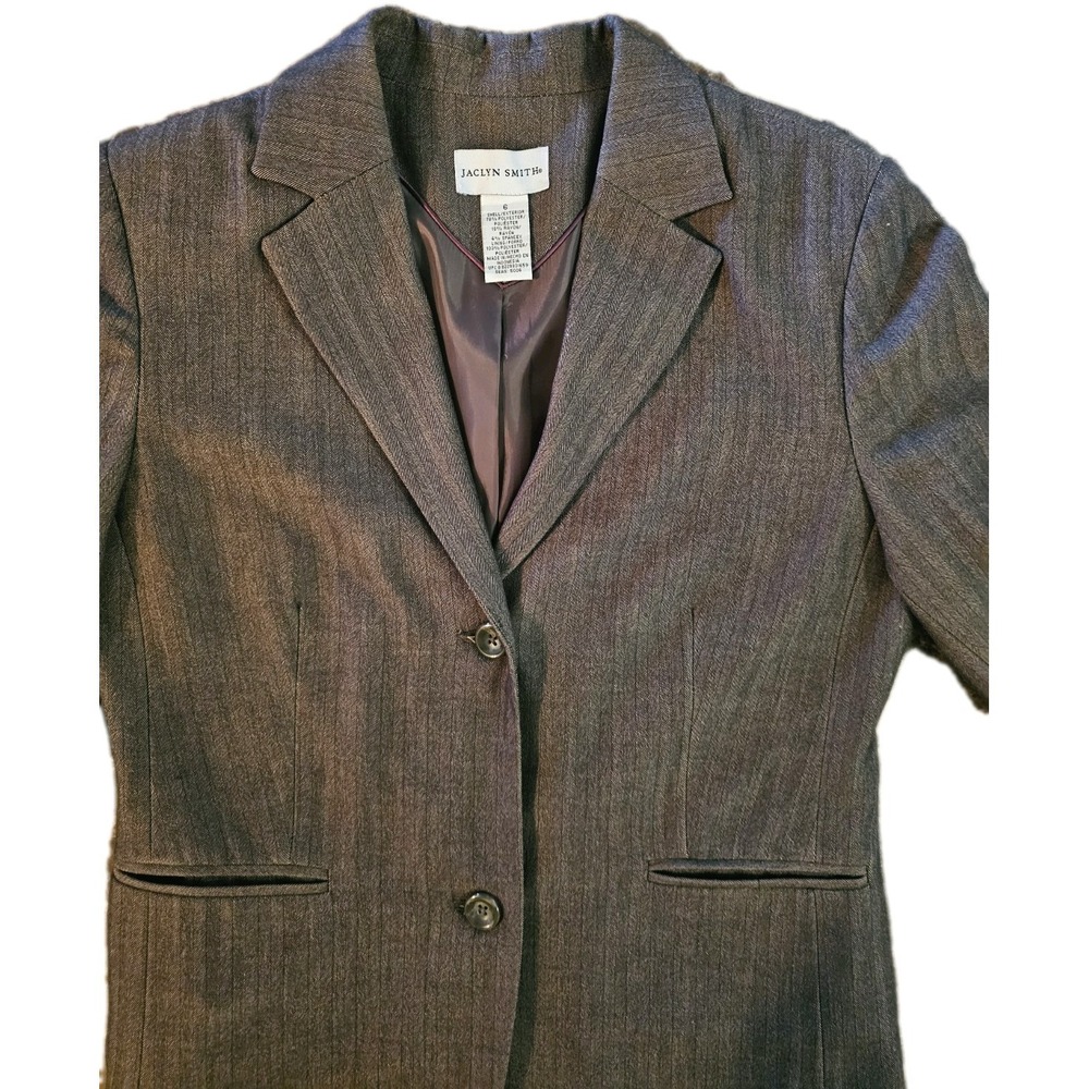 Jaclyn Smith Women's Blazer Size 6 Stretch Woven Buttoned Brown Pinstripe‎